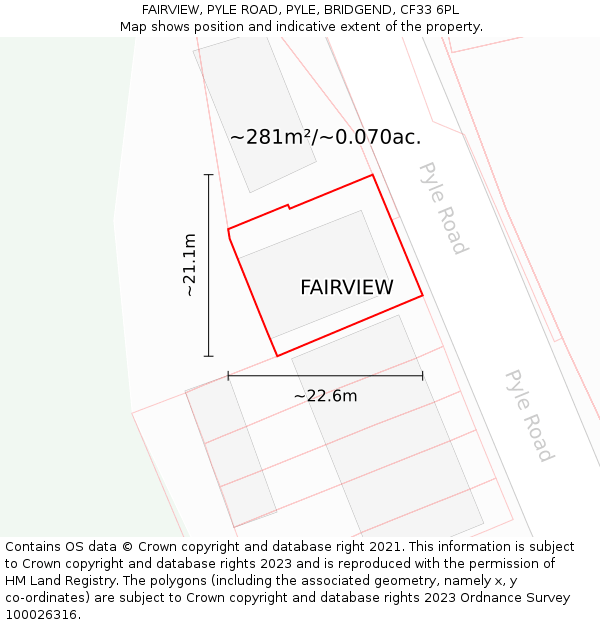 FAIRVIEW, PYLE ROAD, PYLE, BRIDGEND, CF33 6PL: Plot and title map