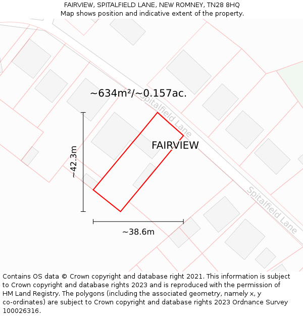 FAIRVIEW, SPITALFIELD LANE, NEW ROMNEY, TN28 8HQ: Plot and title map