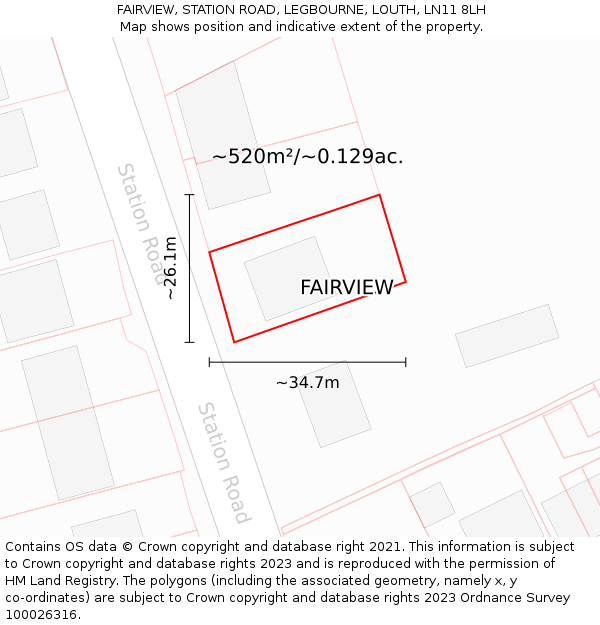 FAIRVIEW, STATION ROAD, LEGBOURNE, LOUTH, LN11 8LH: Plot and title map