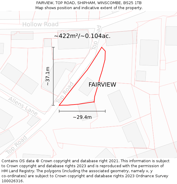 FAIRVIEW, TOP ROAD, SHIPHAM, WINSCOMBE, BS25 1TB: Plot and title map