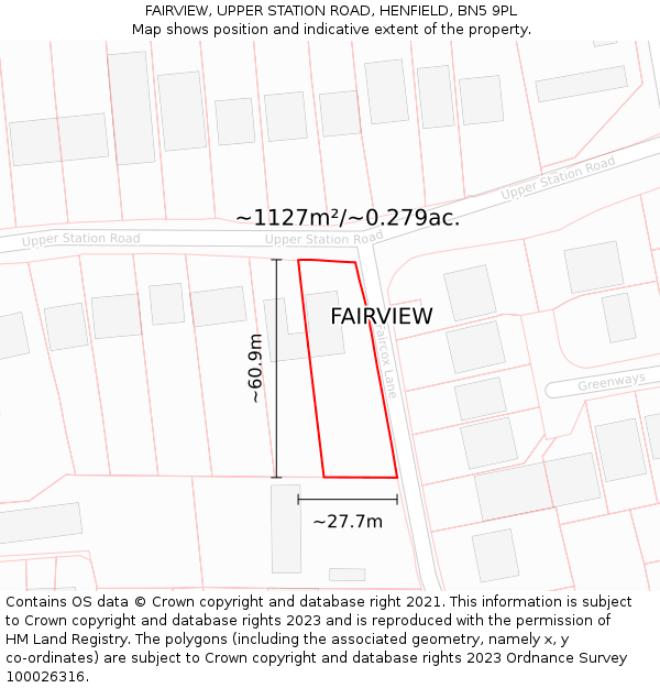 FAIRVIEW, UPPER STATION ROAD, HENFIELD, BN5 9PL: Plot and title map