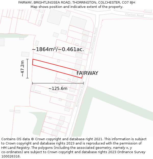 FAIRWAY, BRIGHTLINGSEA ROAD, THORRINGTON, COLCHESTER, CO7 8JH: Plot and title map