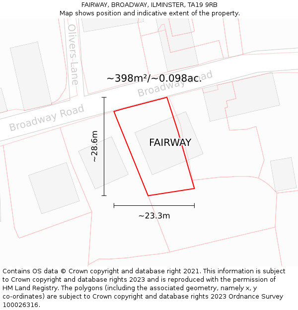 FAIRWAY, BROADWAY, ILMINSTER, TA19 9RB: Plot and title map