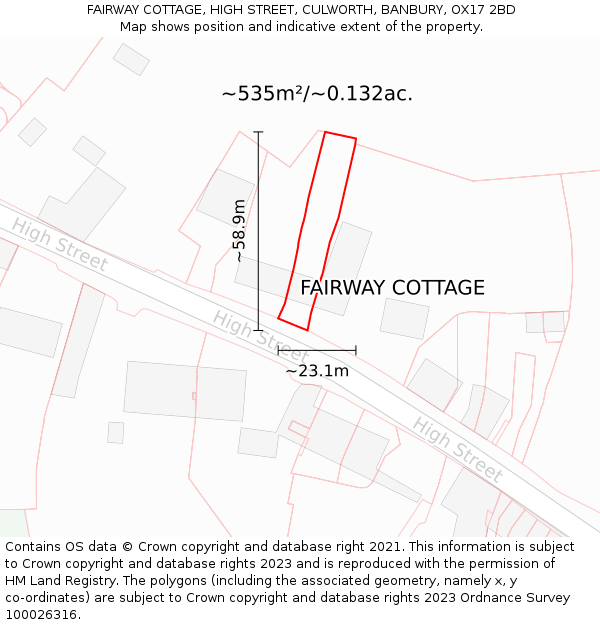 FAIRWAY COTTAGE, HIGH STREET, CULWORTH, BANBURY, OX17 2BD: Plot and title map