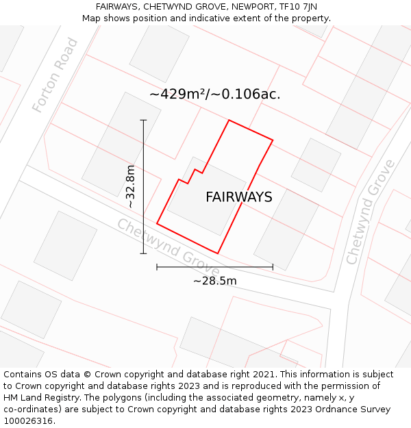 FAIRWAYS, CHETWYND GROVE, NEWPORT, TF10 7JN: Plot and title map