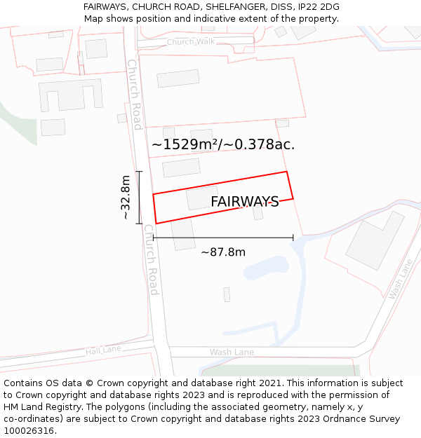 FAIRWAYS, CHURCH ROAD, SHELFANGER, DISS, IP22 2DG: Plot and title map