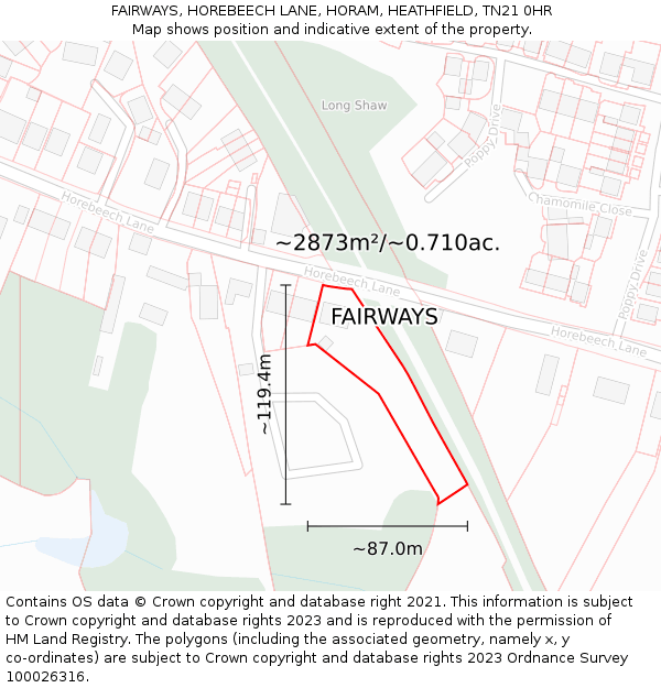 FAIRWAYS, HOREBEECH LANE, HORAM, HEATHFIELD, TN21 0HR: Plot and title map