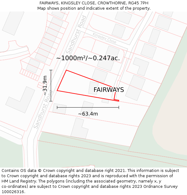 FAIRWAYS, KINGSLEY CLOSE, CROWTHORNE, RG45 7PH: Plot and title map