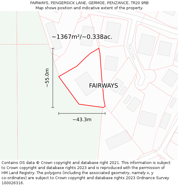 FAIRWAYS, PENGERSICK LANE, GERMOE, PENZANCE, TR20 9RB: Plot and title map