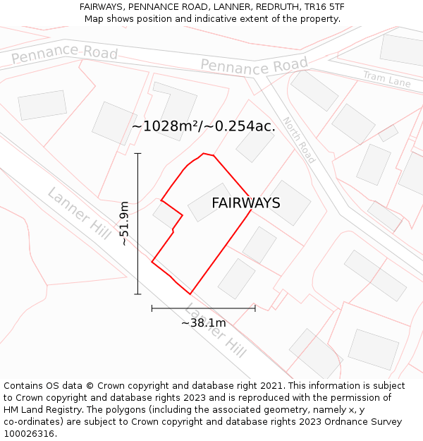 FAIRWAYS, PENNANCE ROAD, LANNER, REDRUTH, TR16 5TF: Plot and title map