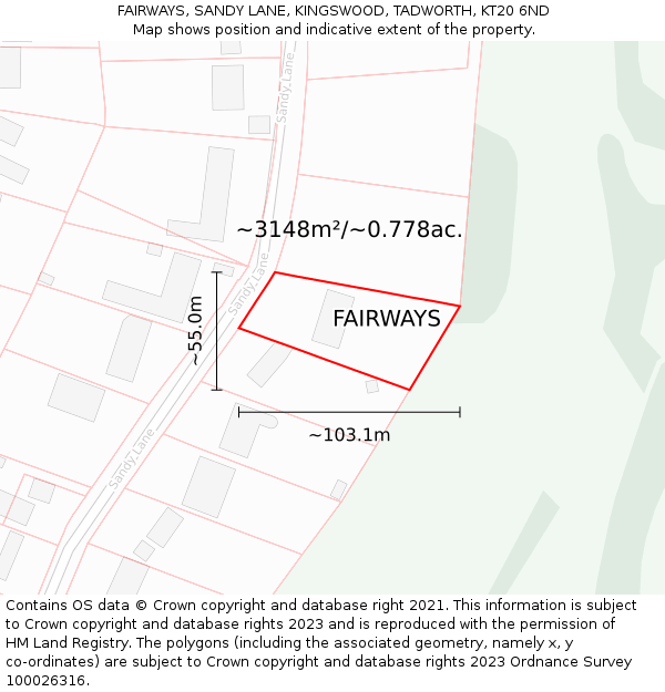 FAIRWAYS, SANDY LANE, KINGSWOOD, TADWORTH, KT20 6ND: Plot and title map