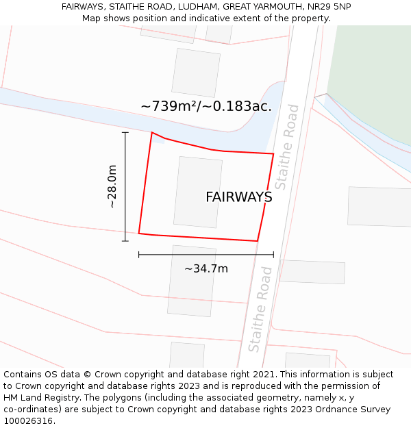 FAIRWAYS, STAITHE ROAD, LUDHAM, GREAT YARMOUTH, NR29 5NP: Plot and title map