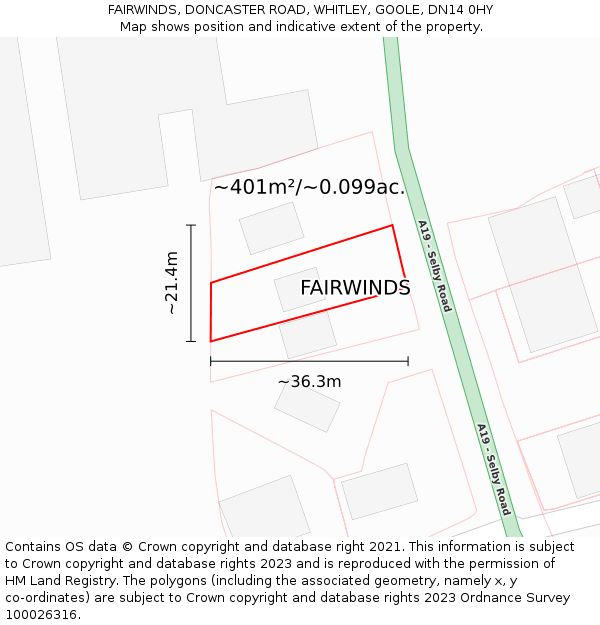 FAIRWINDS, DONCASTER ROAD, WHITLEY, GOOLE, DN14 0HY: Plot and title map