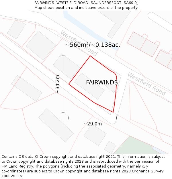 FAIRWINDS, WESTFIELD ROAD, SAUNDERSFOOT, SA69 9JJ: Plot and title map