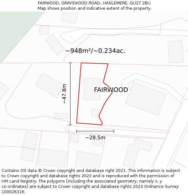 FAIRWOOD, GRAYSWOOD ROAD, HASLEMERE, GU27 2BU: Plot and title map