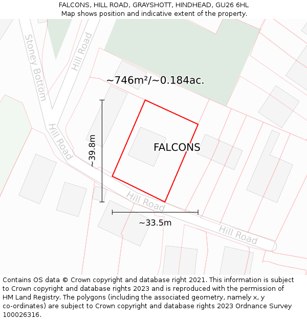 FALCONS, HILL ROAD, GRAYSHOTT, HINDHEAD, GU26 6HL: Plot and title map