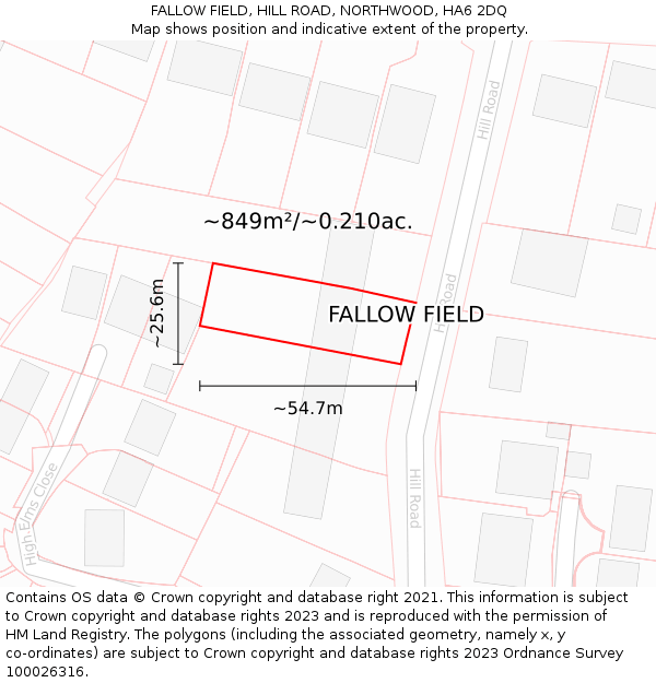 FALLOW FIELD, HILL ROAD, NORTHWOOD, HA6 2DQ: Plot and title map