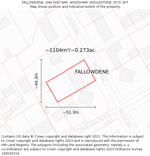 FALLOWDENE, OAK END WAY, WOODHAM, ADDLESTONE, KT15 3DT: Plot and title map