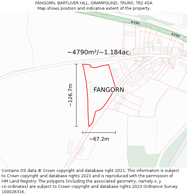 FANGORN, BARTLIVER HILL, GRAMPOUND, TRURO, TR2 4SA: Plot and title map