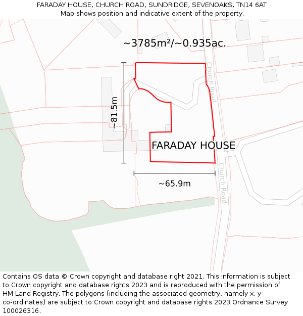 FARADAY HOUSE, CHURCH ROAD, SUNDRIDGE, SEVENOAKS, TN14 6AT: Plot and title map