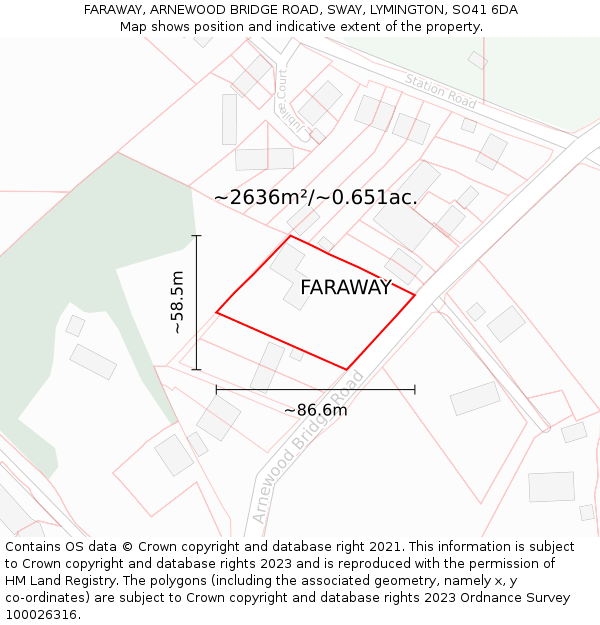 FARAWAY, ARNEWOOD BRIDGE ROAD, SWAY, LYMINGTON, SO41 6DA: Plot and title map