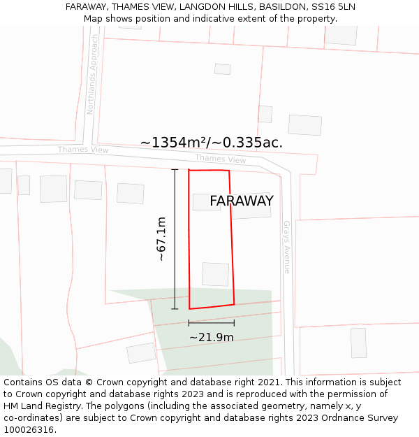 FARAWAY, THAMES VIEW, LANGDON HILLS, BASILDON, SS16 5LN: Plot and title map