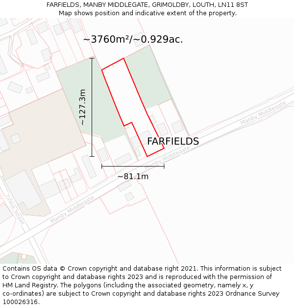 FARFIELDS, MANBY MIDDLEGATE, GRIMOLDBY, LOUTH, LN11 8ST: Plot and title map