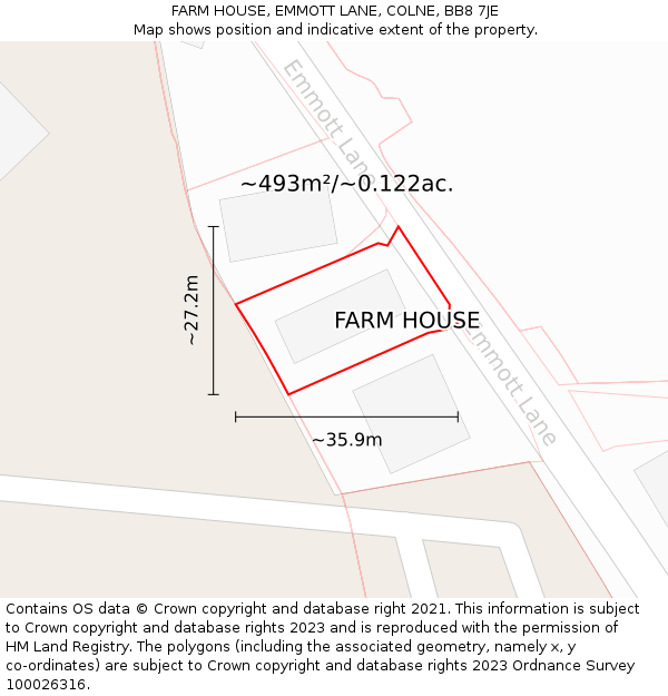 FARM HOUSE, EMMOTT LANE, COLNE, BB8 7JE: Plot and title map