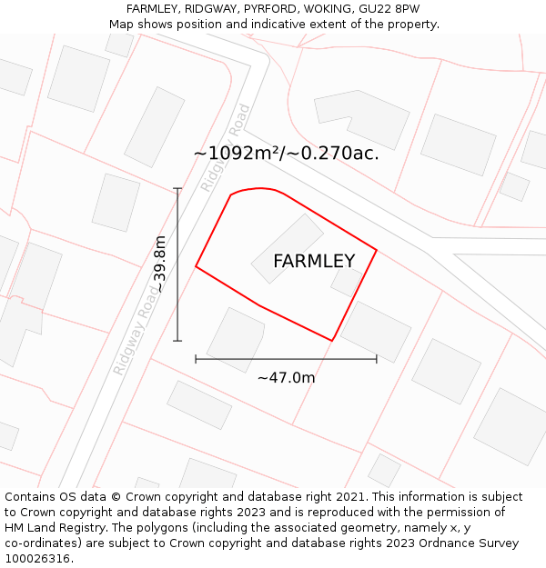 FARMLEY, RIDGWAY, PYRFORD, WOKING, GU22 8PW: Plot and title map