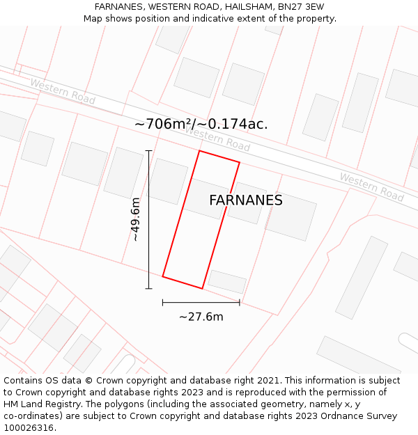 FARNANES, WESTERN ROAD, HAILSHAM, BN27 3EW: Plot and title map