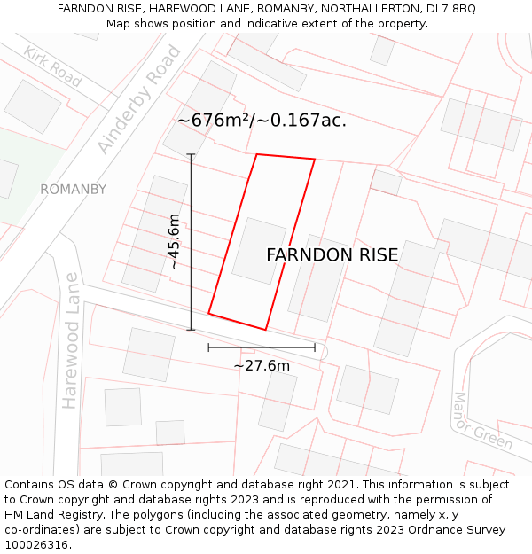 FARNDON RISE, HAREWOOD LANE, ROMANBY, NORTHALLERTON, DL7 8BQ: Plot and title map