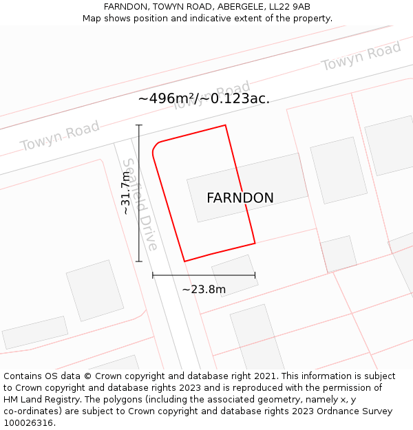 FARNDON, TOWYN ROAD, ABERGELE, LL22 9AB: Plot and title map