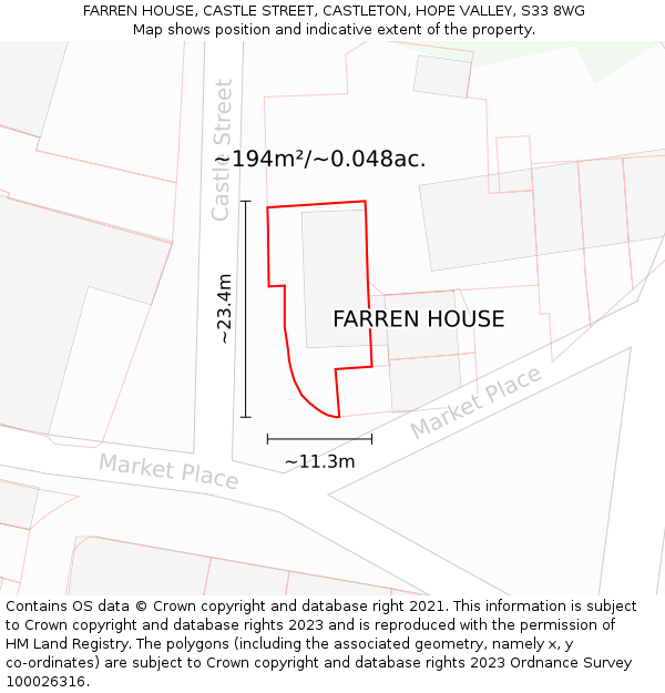 FARREN HOUSE, CASTLE STREET, CASTLETON, HOPE VALLEY, S33 8WG: Plot and title map