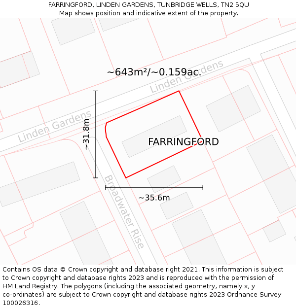 FARRINGFORD, LINDEN GARDENS, TUNBRIDGE WELLS, TN2 5QU: Plot and title map