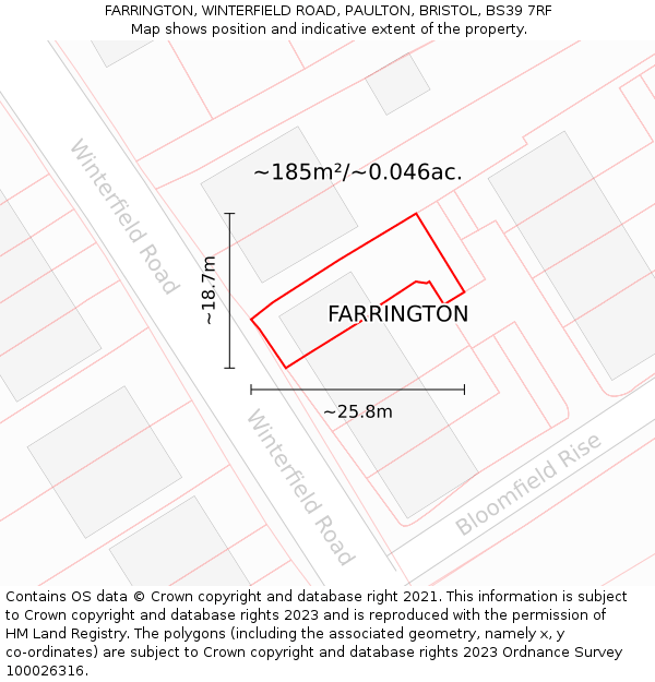 FARRINGTON, WINTERFIELD ROAD, PAULTON, BRISTOL, BS39 7RF: Plot and title map