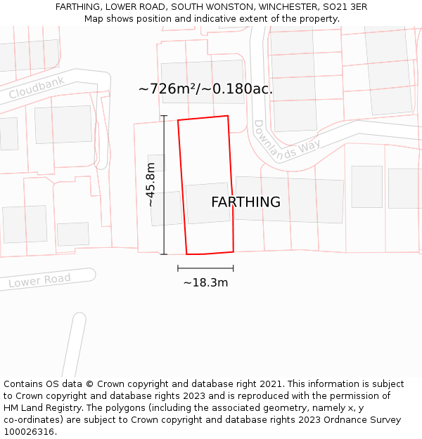 FARTHING, LOWER ROAD, SOUTH WONSTON, WINCHESTER, SO21 3ER: Plot and title map