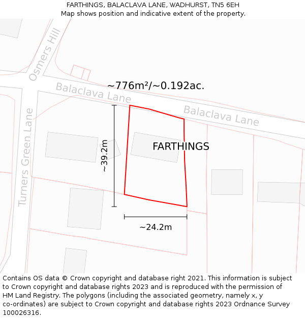 FARTHINGS, BALACLAVA LANE, WADHURST, TN5 6EH: Plot and title map