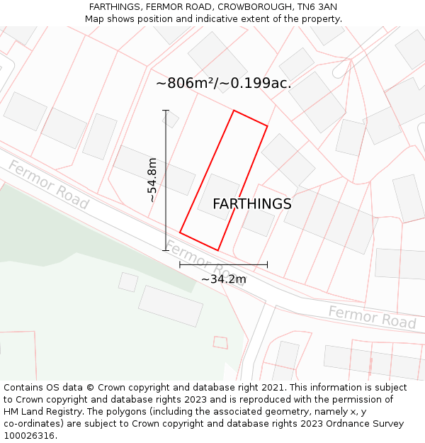 FARTHINGS, FERMOR ROAD, CROWBOROUGH, TN6 3AN: Plot and title map