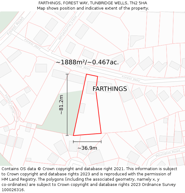 FARTHINGS, FOREST WAY, TUNBRIDGE WELLS, TN2 5HA: Plot and title map