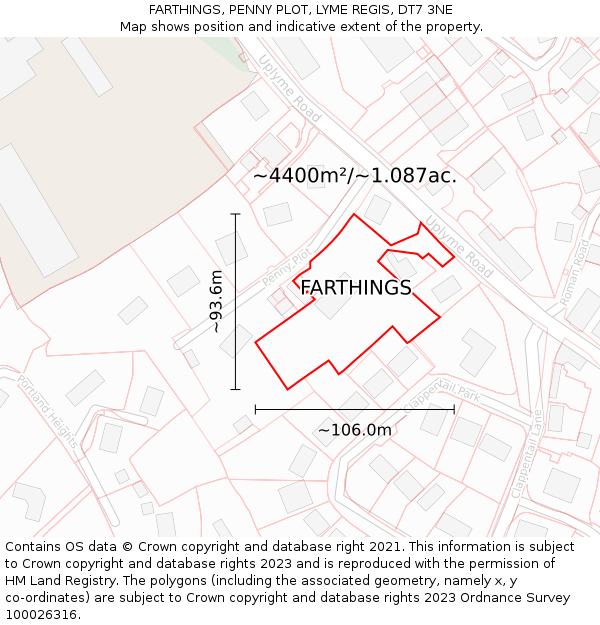 FARTHINGS, PENNY PLOT, LYME REGIS, DT7 3NE: Plot and title map