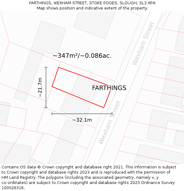 FARTHINGS, WEXHAM STREET, STOKE POGES, SLOUGH, SL3 6PA: Plot and title map