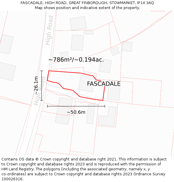 FASCADALE, HIGH ROAD, GREAT FINBOROUGH, STOWMARKET, IP14 3AQ: Plot and title map