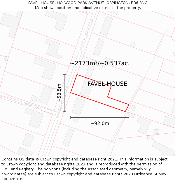 FAVEL HOUSE, HOLWOOD PARK AVENUE, ORPINGTON, BR6 8NG: Plot and title map