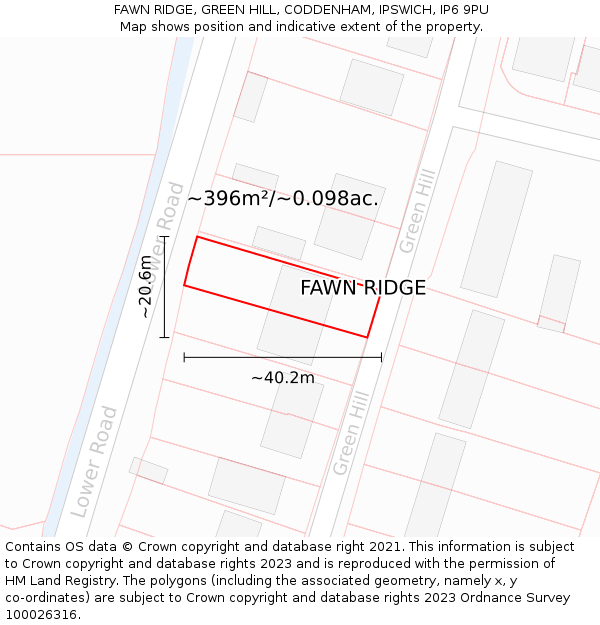 FAWN RIDGE, GREEN HILL, CODDENHAM, IPSWICH, IP6 9PU: Plot and title map