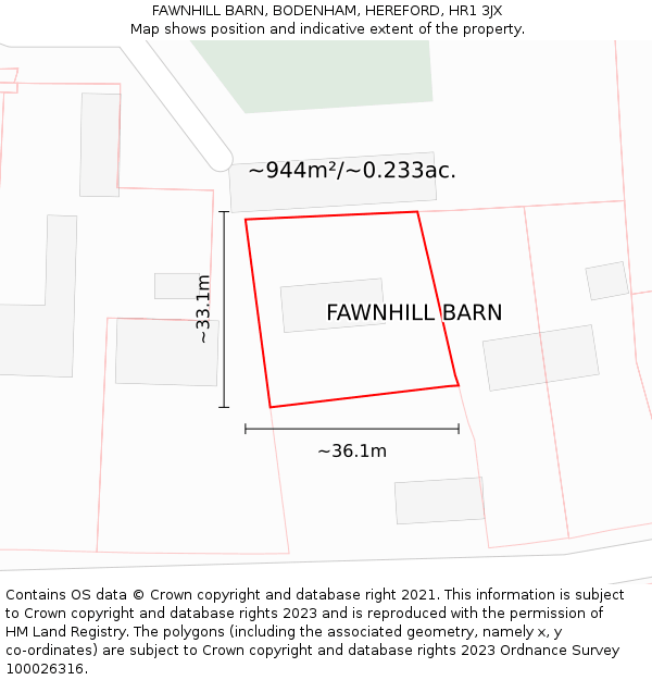FAWNHILL BARN, BODENHAM, HEREFORD, HR1 3JX: Plot and title map