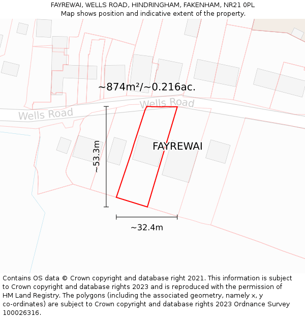 FAYREWAI, WELLS ROAD, HINDRINGHAM, FAKENHAM, NR21 0PL: Plot and title map