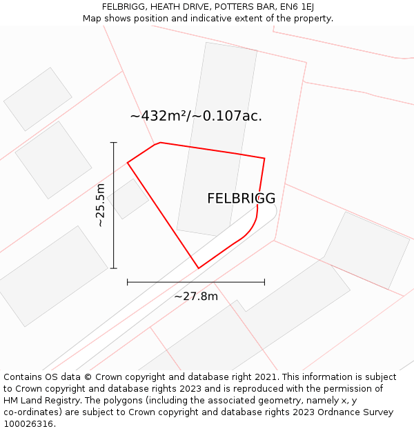 FELBRIGG, HEATH DRIVE, POTTERS BAR, EN6 1EJ: Plot and title map