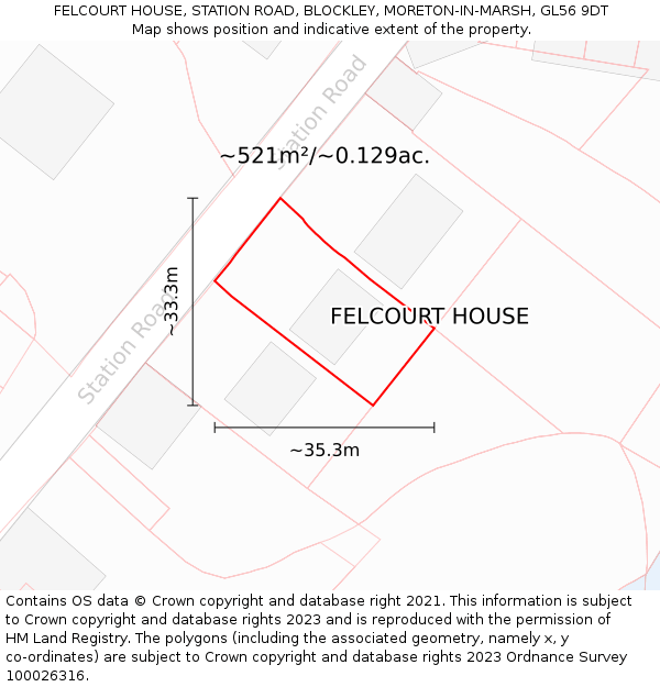 FELCOURT HOUSE, STATION ROAD, BLOCKLEY, MORETON-IN-MARSH, GL56 9DT: Plot and title map