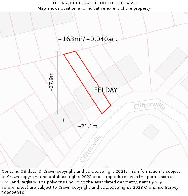 FELDAY, CLIFTONVILLE, DORKING, RH4 2JF: Plot and title map