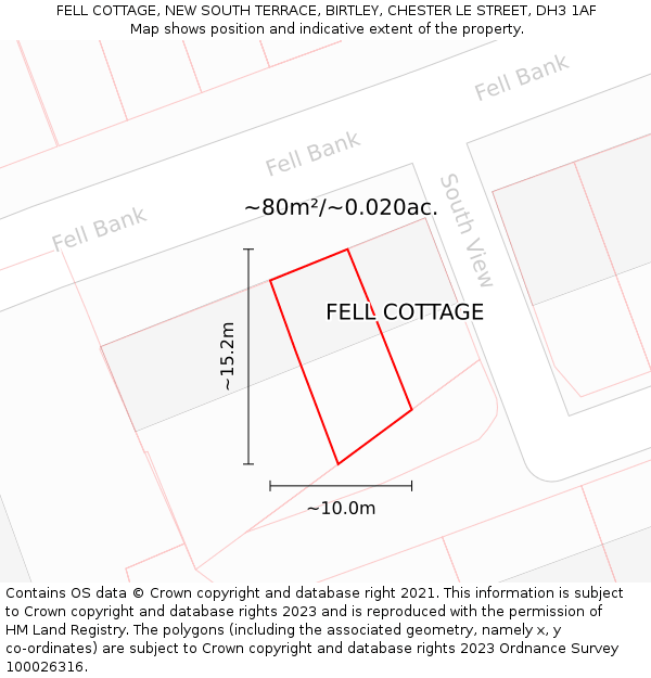 FELL COTTAGE, NEW SOUTH TERRACE, BIRTLEY, CHESTER LE STREET, DH3 1AF: Plot and title map